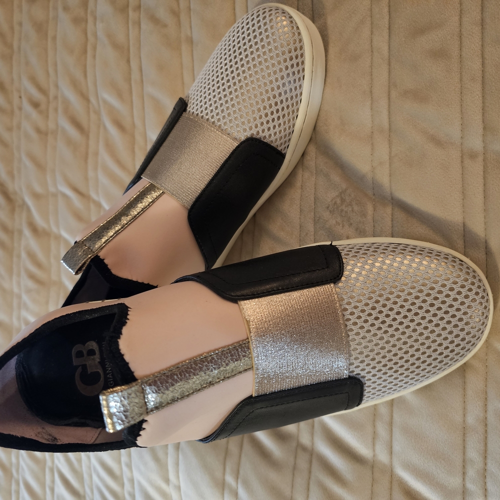 Gianni Bini Black, Light Pink and Gold Slip-On Sneakers